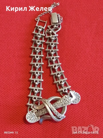 Сребърна гривна с уникална плетка с инкрустирани Мойсанит готически стил ръчна изработка 52485, снимка 9 - Гривни - 53005647