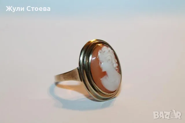 Златен пръстен с камея, снимка 2 - Пръстени - 56237994