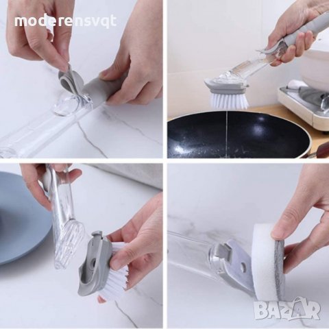 Четка за миене на съдове 3в1 с гъба и дозатор, снимка 6 - Мопове, кофи, четки и метли - 39790581