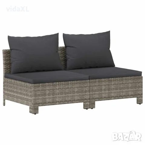 vidaXL 2-местен градински диван с възглавници, сив, полиратан