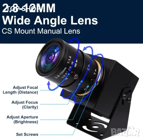 Svpro 4K USB камера HD Уеб с ръчен фокус с 2,8-12 mm променлив обектив, снимка 2 - Захранвания и кутии - 49500437