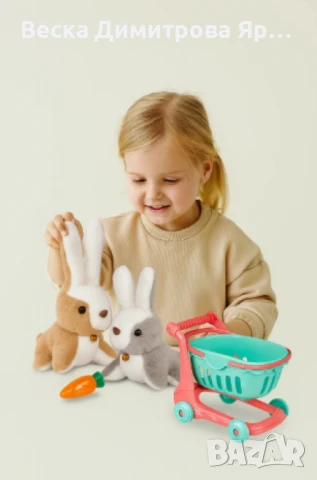 Сладурско плюшено зайче с пазарска количка, снимка 6 - Плюшени играчки - 50842052