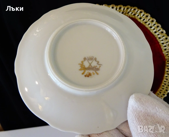 Чаша с чиния баварски порцелан,злато,картина на Фрагонар. , снимка 4 - Антикварни и старинни предмети - 52267579