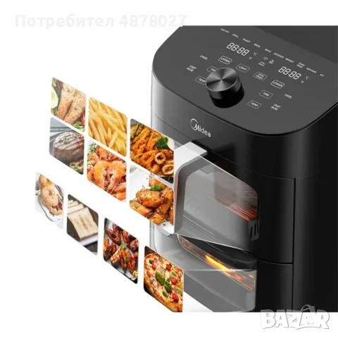 Еър Фрайър 2 в 1 - 11L - Midea MAD1100DADK - С две зони за готвене, 10 програми и 360° циркулация на