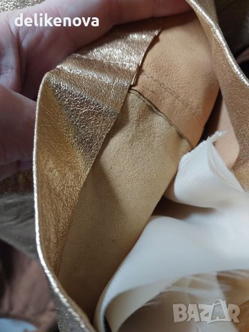 100% Кожа. Жесток италиански златен/златист панталон. Размер 38-40, снимка 5 - Панталони - 31392844