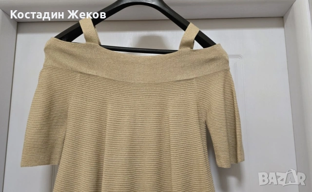 Нов.  Златист плетен топ с метализиран ефект. Liu Jo , снимка 4 - Корсети, бюстиета, топове - 53827808