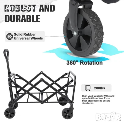 Сгъваема транспортна количка , помощна количка за багаж , плаж , къмпинг, пазаруване, снимка 3 - Други - 49731666