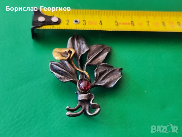 Сребърен медальон брошка с гранат 925, снимка 7 - Колиета, медальони, синджири - 50779253