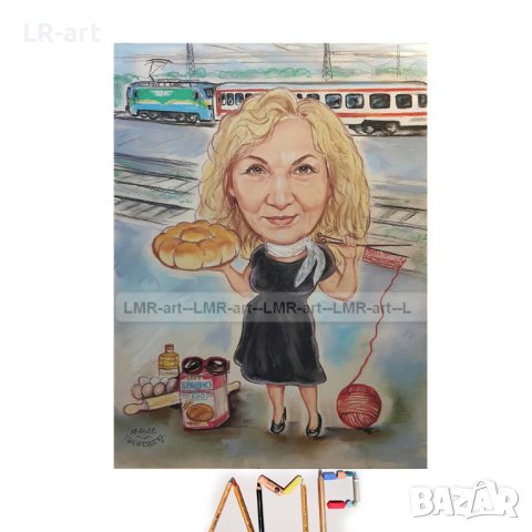  КАРИКАТУРИ, ШАРЖ с пастели и моливи, рисувани ръчно , снимка 16 - Картини - 41361382