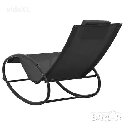 vidaXL Шезлонг с възглавница, черен, стомана и textilene（SKU:317583）, снимка 3 - Градински мебели, декорация  - 48546742