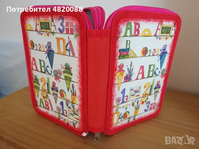 Ученически несесер с два ципа РЪЧНА декорация, снимка 2 - Ученически пособия, канцеларски материали - 55816448