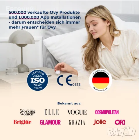 Ovy Basalt Bluetooth термометър със сертифицирано от ЕС приложение Ovy за профилактика без хормони, снимка 4 - Уреди за диагностика - 55845728