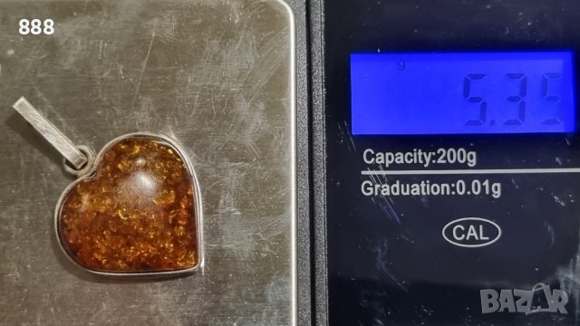 Сребърна висулка 925 сърце с кехлибар , снимка 5 - Колиета, медальони, синджири - 44186011