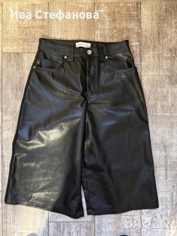 Нови кожени черни под колената елегантни панталони , снимка 2 - Панталони - 51700237