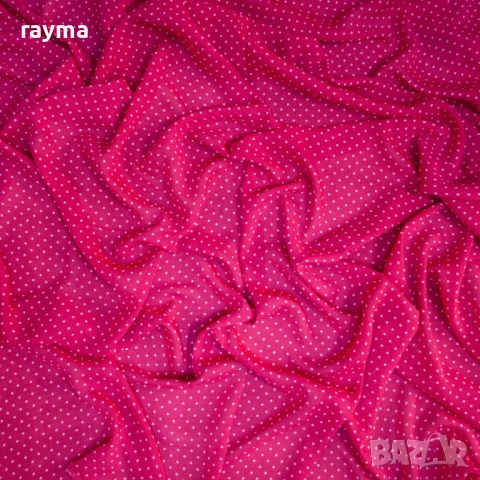 Плат дизайнерски цикламен шифон принт точки, снимка 4 - Рокли - 51104175