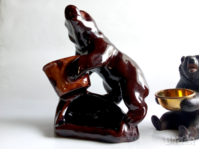 КЕРАМИЧЕН ПЕПЕЛНИК МЕЧКА и Шварцвалдска скулптура, седнала дървена мечка, снимка 7 - Декорация за дома - 44688696