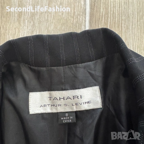Дамско сако Tahari Arthur S Levine, черно, на тънки райета, размер 8, S-M, снимка 6 - Якета - 53412730