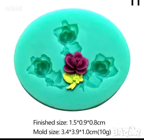 3 мини розички роза цвете с дръжка силиконов молд форма украса декор торта мъфини фондан шоколад, снимка 3 - Форми - 21855450