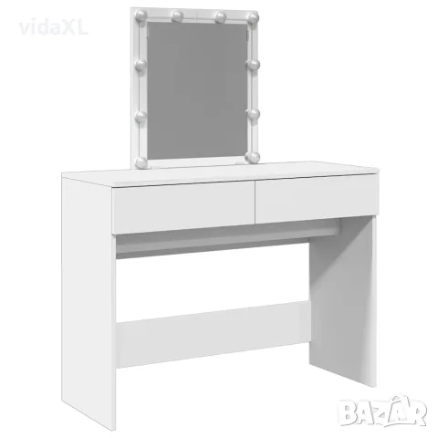 vidaXL Тоалетка с LED, бяла, 100x40x130 см
