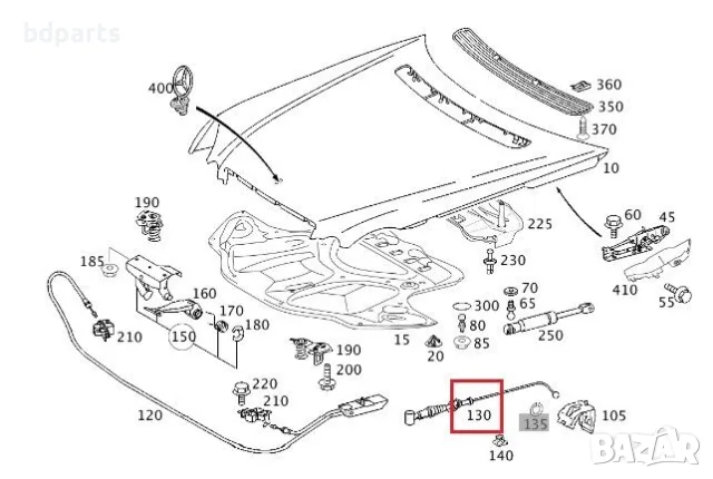 Жило за отваряне на преден капак Mercedes, E Class W211, CLS C219, снимка 2 - Части - 56141767