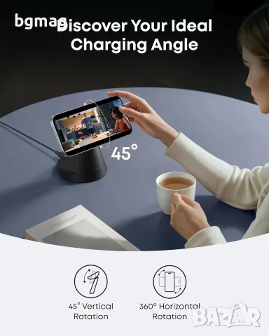 Anker Ultra Compact 3-in-1 Qi2 Wireless Charging Stand-безжично зарядно-стойка за телефон и Apple , снимка 7 - Безжични зарядни - 56062626