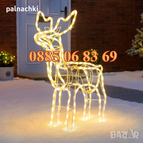 Коледен светещ елен 90 см, коледна украса, коледен елен синя светлина, снимка 3 - Декорация за дома - 52357924