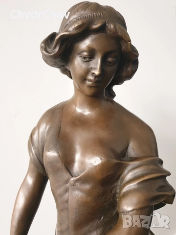 68см-17кг Moreau статуетка/френска бронзова скулптура/голяма фигура на жена с цветя, снимка 8 - Статуетки - 52570330