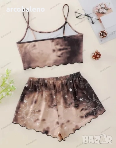 Дамски спален комплект от потник и шорти с щампа Xingyue с тай-дай принт, 2цвята, снимка 3 - Комплекти - 40003017