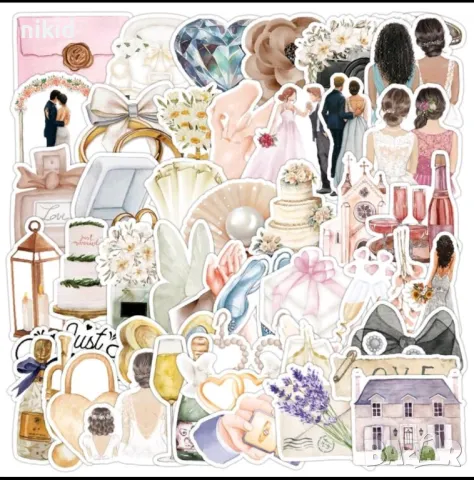 50 бр Сватба сватбени младоженци самозалепващи лепенки стикери за украса декор картонена торта и др