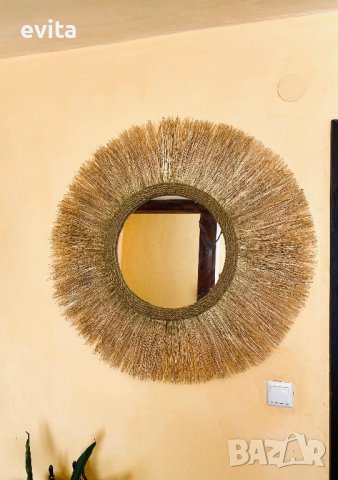 Екстравагантно огледало от рафия. Ръчна изработка! , снимка 3 - Декорация за дома - 39884030