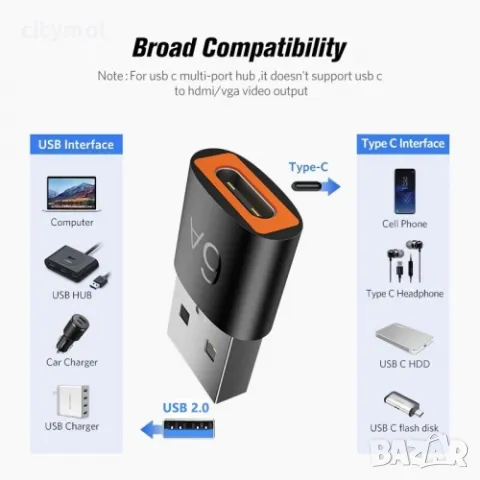 OTG конектор преходник USB - A  3.0 (мъжко) към Type-C (женско) - 6 А, снимка 3 - Други - 48552148