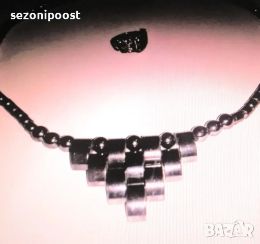 💜Дамски стилен комплект пръстен и колие в черно от сребро и хематит💜