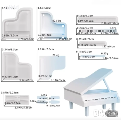 3D пиано части силиконов молд форма смола гипс шоколад фонсан декор, снимка 4 - Форми - 52701816