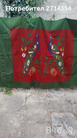 Стар ръчно тъкан ковьор за стена с пауни, снимка 4 - Антикварни и старинни предмети - 51889858