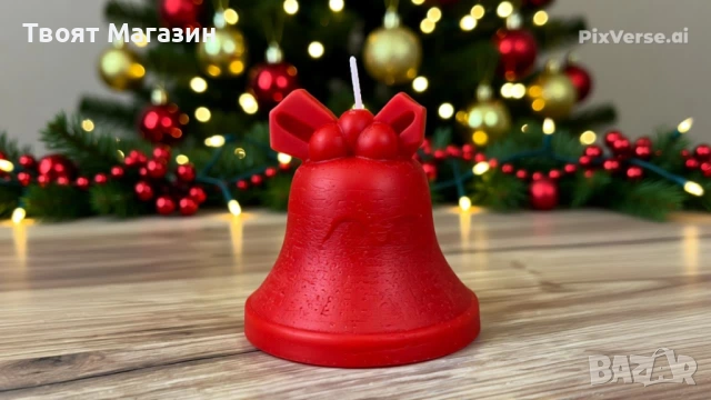 Коледна свещ Камбанка от соев восък – Червен цвят за Празника, снимка 4 - Коледни подаръци - 52681075