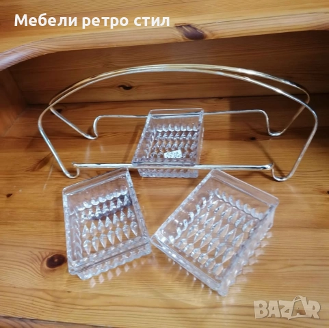 Красиво винтидж плато за сервиране на предястия,  състоящо се от три стъклени купички., снимка 6 - Съдове за готвене - 51923432