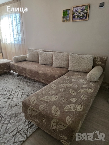 Разтегателен диван с табуретка, снимка 6 - Дивани и мека мебел - 52956424