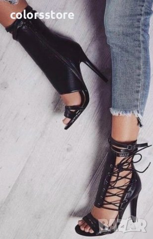 Летни боти на ток - черна кожа - FM21