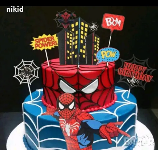 сет Спайдърмен табели паяжина сгради паяк картонени топери украса декор торта, снимка 4 - Други - 49997636