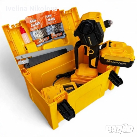 Акумулаторна Резачка 36V 8Ah с Шина 15 см – Трион с Автоматично Смазване и 2 Вериги, снимка 6 - Моторни триони/резачки - 52671986