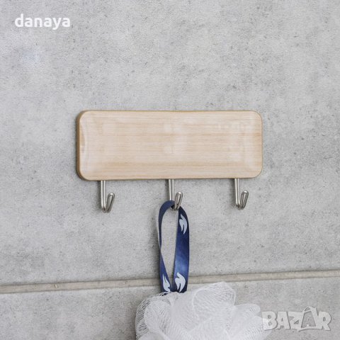 3818 Самозалепваща закачалка за стена с 3 куки Nature, снимка 3 - Аксесоари за кухня - 42326593