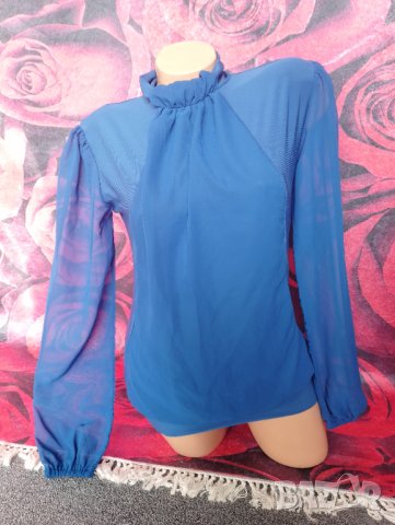 Турско синя официална блуза С/М, снимка 1 - Блузи с дълъг ръкав и пуловери - 41375568