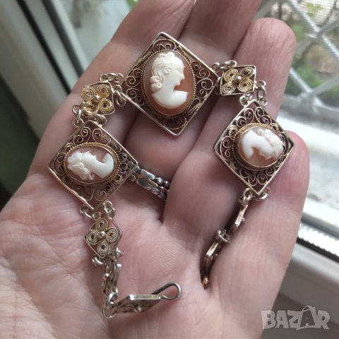 ГЕМЕ КАМЕЯ Антикварна сребърна позлатена  гривна НАМАЛЕНА  