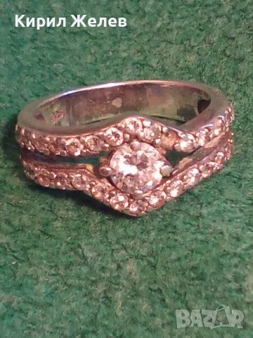 СТАР АНГЛИЙСКИ СКЪПОЦЕНЕН СРЕБЪРЕН АР НУВО ПРЪСТЕН СРЕБРО 925 с ФАСЕТИРАНИ ЦИРКОНИ 25836, снимка 2 - Пръстени - 35884667