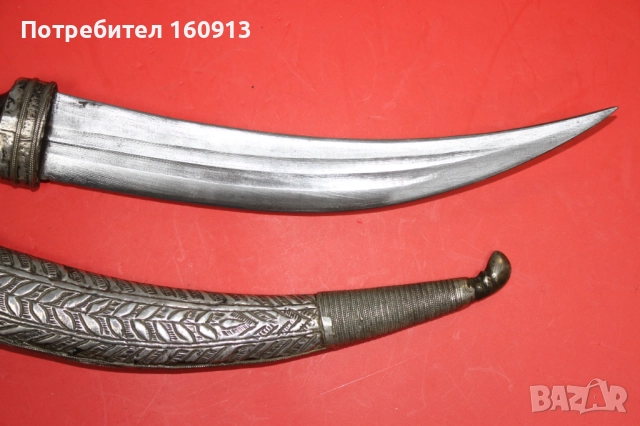 Османска кама Ханджар сребърна кания със златни орнаменти., снимка 7 - Антикварни и старинни предмети - 51485940