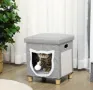 Котешка къща PawHut Сив MDF, синтетичен лен (100% полиестер), плюш и сизал , снимка 5