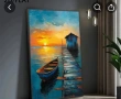 Модернистична картина-Морски Къщичен Залез с Ярки Мечтани Цветове,, снимка 3