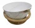 Керамична купа с дървена стойка и мраморен ефект, снимка 2