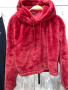 Меко топло палто яке с качулка суичър  бордо имитация на заешка козина кожа , снимка 6
