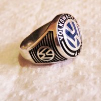 стар мъжки сребърен пръстен на голямата марка за автомобили  фолксваген, Volkswagen, снимка 3 - Пръстени - 35866303